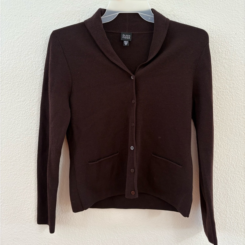 Eileen Fisher Brown Wool cardigan sweater size medium